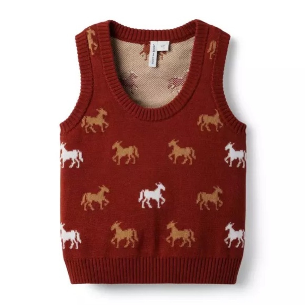 JANIE and JACK Horse Sweater Vest Burnt Henna Print Cotton Blend Unisex 10 NWT